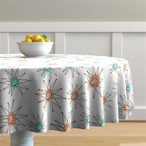 Round Tablecloth Starburst Mid Century Modern Pattern Midcentury Cotton