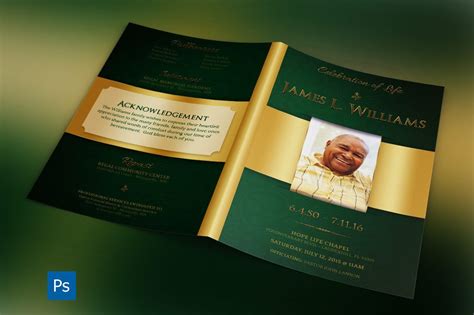 Green Regal Funeral Program Photoshop Template By Godserv On Etsy
