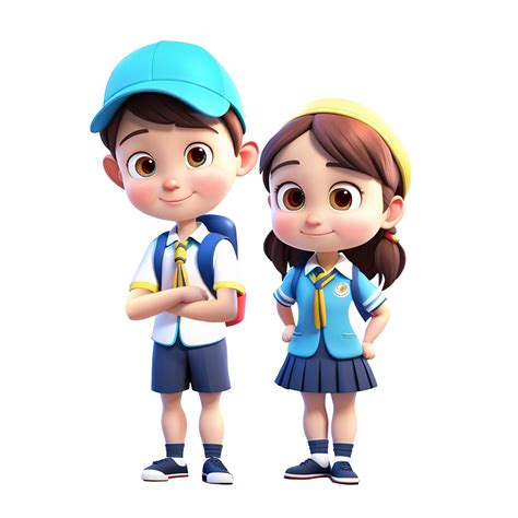 Boy And Girl Wearing School Uniform Outfits Illustration 3d Image