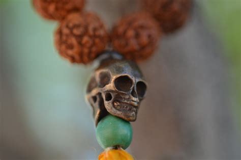 Rudraksha Wrist Mala W Robert Burkett Double Skull Bronze Guru Bead