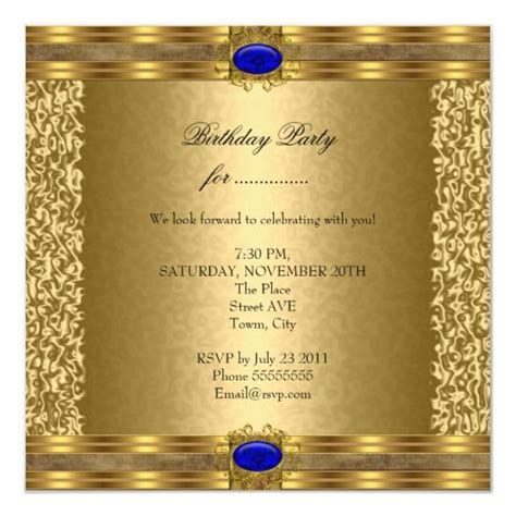 Elegant Royal Blue Gold Birthday Party Invitation Gold Birthday Party