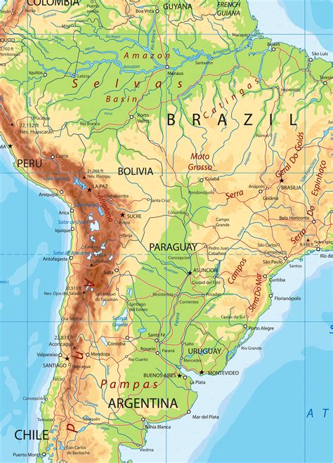 South America Physical Map Labeled