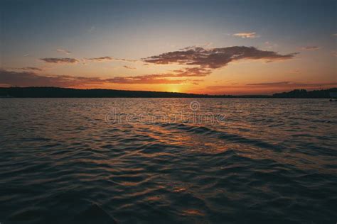The Sun Sets Over The Pond Magnificent Quiet Landscape Stock Image