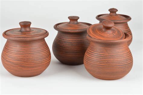 Buy Set Of Handmade Ceramic Pots With Lids For Baking 4 Items For 400