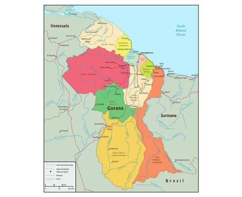 Guyana Map Showing Administrative Regions