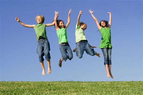 Group Of Happy Smiling Summer Children Jumping Ośrodek Syrenka