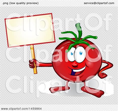 Clipart Of A Cartoon Tomato Mascot Holding A Blank Sign Royalty Free