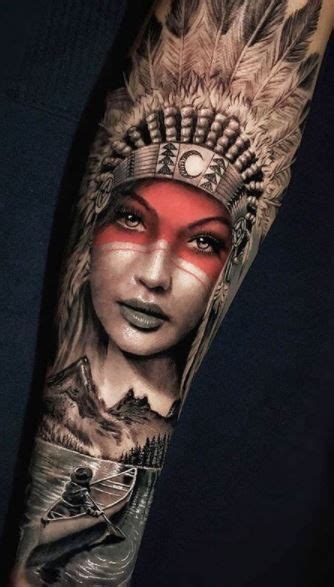 Native Indian Girl Tattoo