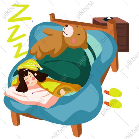 World Sleep Day Girl Bedroom Wooden Bed Fast Sleeping Drawing Character