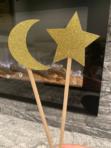 Star And Moon Centerpieces Stars And Moons On Sticks Glitter Etsy