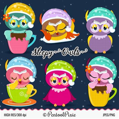 Buy Sleepy Owl Clipart Lazy Owl Clipart Cute Owls Sleepy Owls