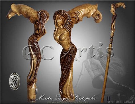 Siren Mermaid Wooden Cane Walking Stick Fantasy Cane Handmade Hand Carved Walking Cane Stick For