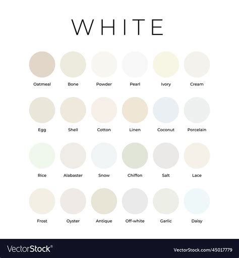 White Color Shades Swatches Palette With Names Vector Image