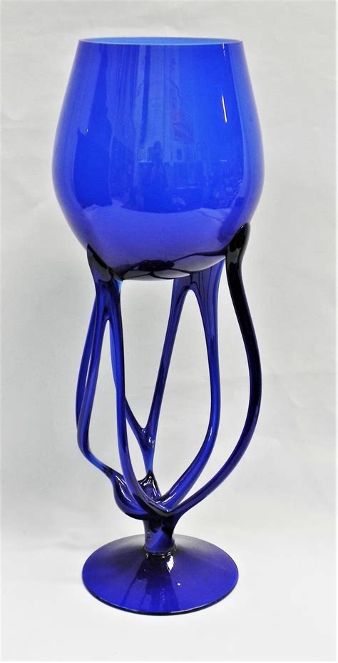 Sold At Auction Krosno Jozefina Poland Fabulous Large Art Glass Vase Cobalt Blue Octopu