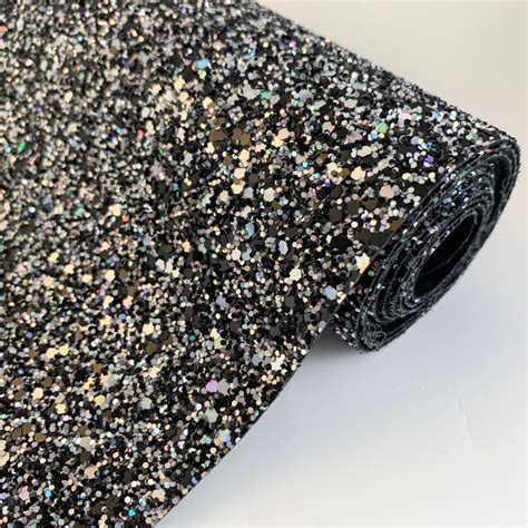 Premium Chunky Glitter Fabric Holographic Black
