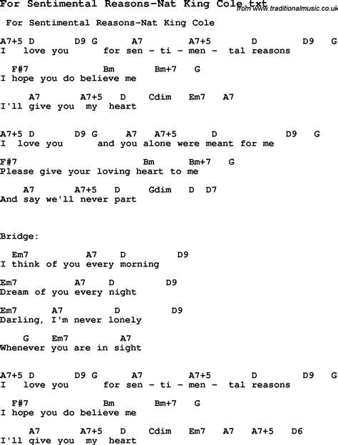 jazz song for sentimental reasons nat king cole with chords tabs and lyrics from top bands