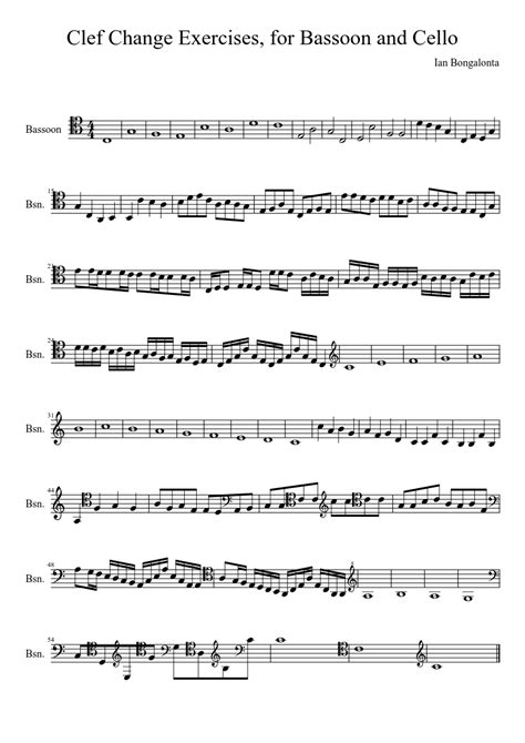 Clef Change Exercises For Bassoon And Cello Sheet Music For Bassoon