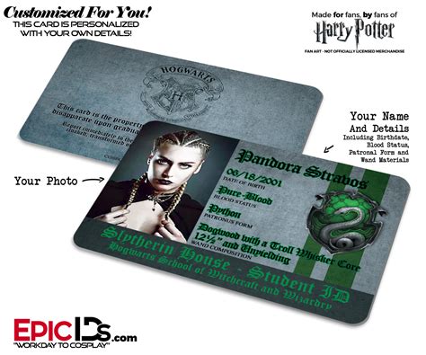 Hogwarts School Slytherin Harry Potter Inspired Student Id Photo