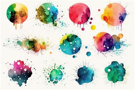 Watercolor Splatters Multicolor Sets Isolated On White Background