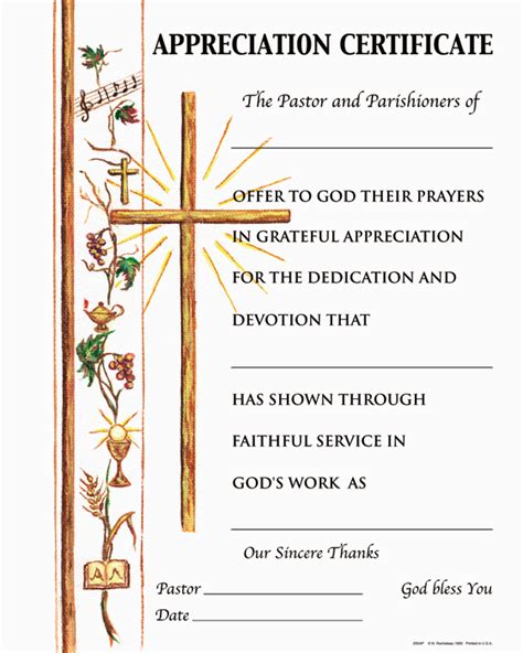 Appreciation Certificate 07 4054 Xx Tonini Church Supply