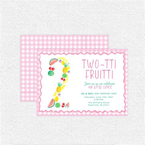 Two Tti Fruitti 2nd Birthday Invitation Fruit Birthday Birthday