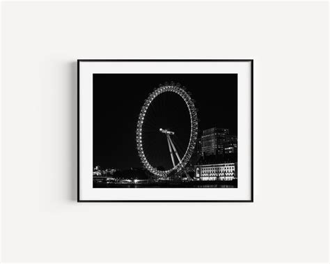 London Eye At Night Print Black And White London Photography Travel