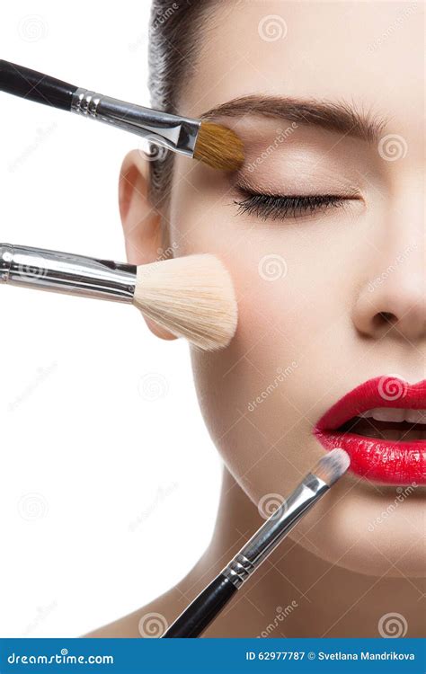 Beautiful Girl With Makeup Brushes Stock Image Image Of Health Face 62977787