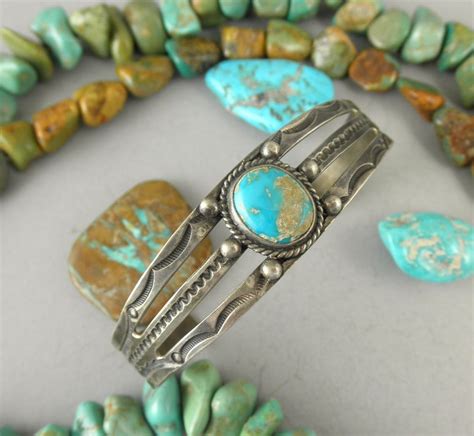 Old Fred Harvey Era Chiseled Navajo Turquoise Cuff Bracelet Turquoise