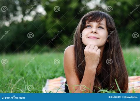 Brunette Teen Girl On Nature Stock Image Image Of Teenager Positive