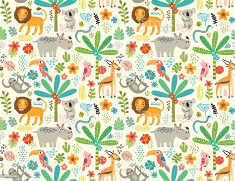 Seamless Pattern With Jungle Animals Stock Illustration