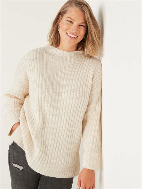Mock Neck Rib Knit Tunic Sweater For Women Old Navy