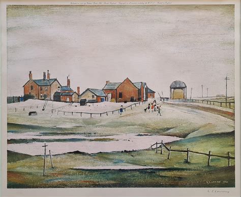 His drawings and paintings depict pendlebury, lancashire, where he lived and worked for more than 40 years, salford and its vicinity. L.S.Lowry, Lowry,landscape with farm buildings, print