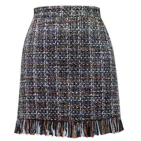 autumn winter women wool tweed skirt package hip slim tassel short plaid woolen skirt ladies a