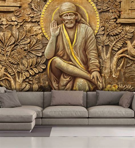 Buy Yellow Non Woven Paper Divine Saibaba Wallpaper By Wallskin Online