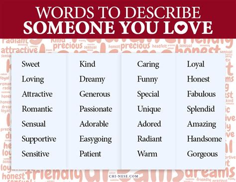 100 Best Words To Describe Someone You Love Adjectives And Nouns In