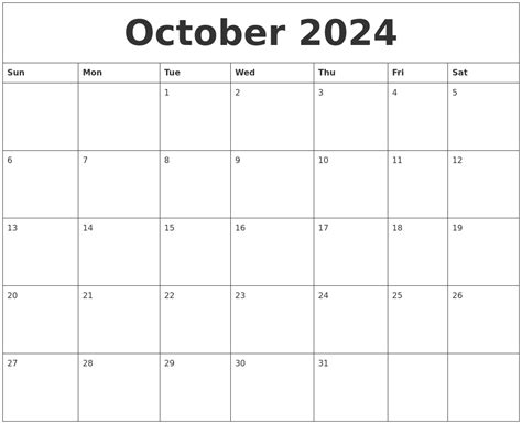 October 2024 Print Monthly Calendar