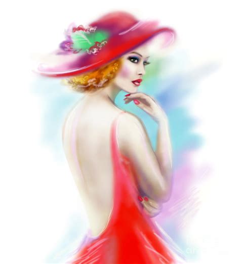 Beautiful Woman In Red Hat And A Dress Digital Art By Alena Lazareva