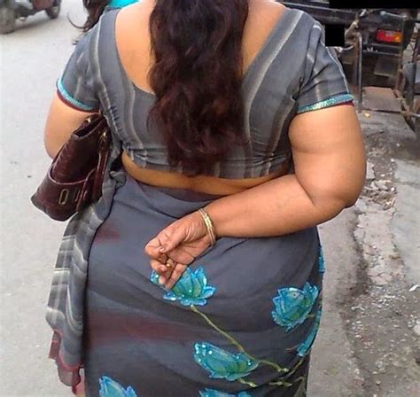 Fatty Saroja Aunty Showing Hot Bak Wearing Black And Blue Rose Saree
