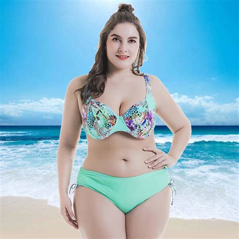 Aliexpress Com Buy Large Plus Size Swimwear For Women Sexy Swimsuit Bikini Set Print Push