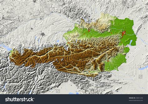 Austria Shaded Relief Map Surrounding Territory Stock Illustration