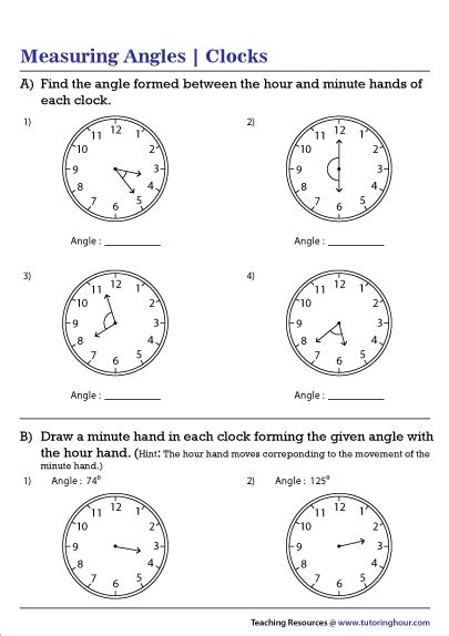 Clock Angles Worksheet Geometry Ameise Live