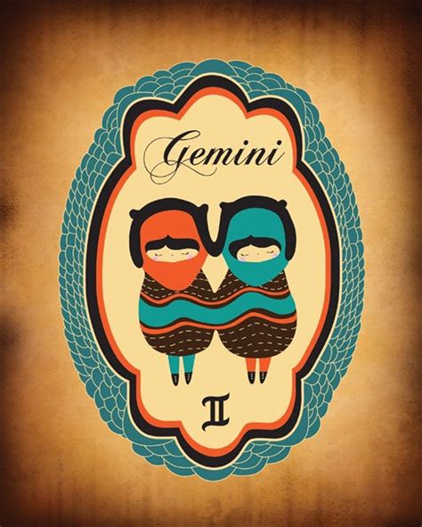 Gemini Zodiac Sign Drawing Art Print Astrological Etsy