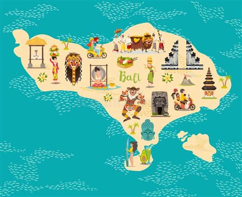 Cartoon Map Of Bali For Kid And Children Bali Landmarks Vector Cute