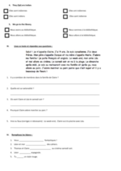 Solution Grade 4 French Practice Worksheet Studypool