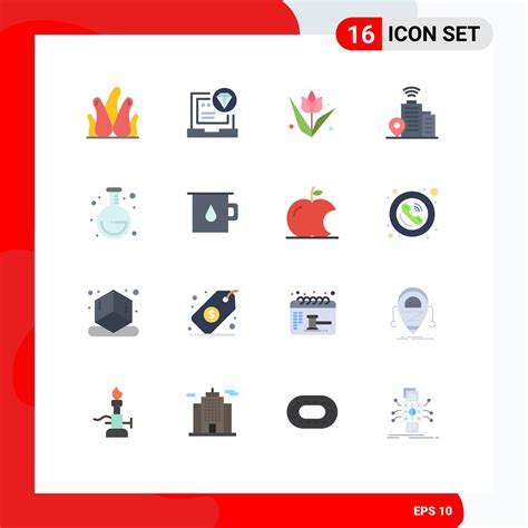 Group of 16 Flat Colors Signs and Symbols for lab location develop wifi