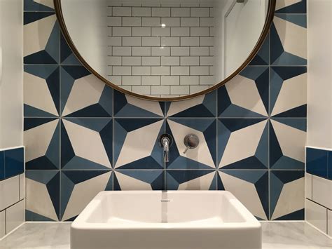 Nadia Blue Encaustic Cement Tile Splashback Cementtiles