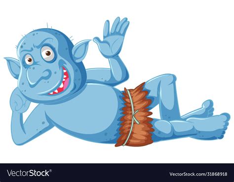 Blue Goblin Or Troll Smile While Lying Down Vector Image