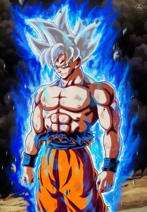 The Dragon Ball Character Is Standing In Front Of Blue Fire And Black Clouds With His Hands On