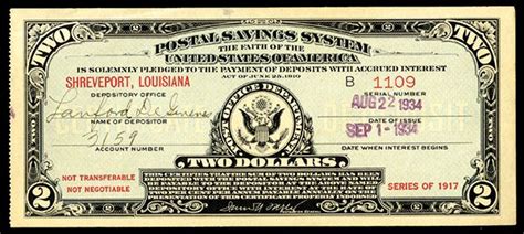 Us Postal Savings Certificate Series Of 1917 Issued 1934 2 From