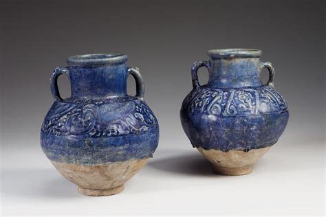 bonhams two monochrome moulded pottery vessels persia second half of 12th century 2